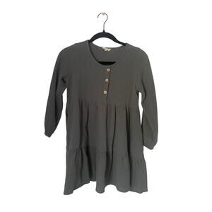 Hayden Girls Gray/Olive Tiered Gauze Dress Boho Long Sleeve Button Front Size L